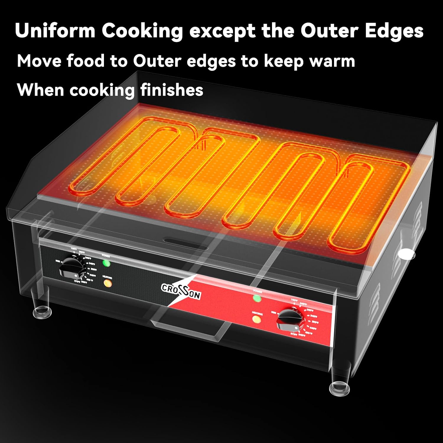 CROSSON ETL Listed 24'*16' Commercial Electric Countertop Griddle,Flat Top Heavy Duty Griddles with Non-Stick 2/5' Thick Iron Cooking Plate for Restaurant use-120V/3500W,Spatula Bonuses