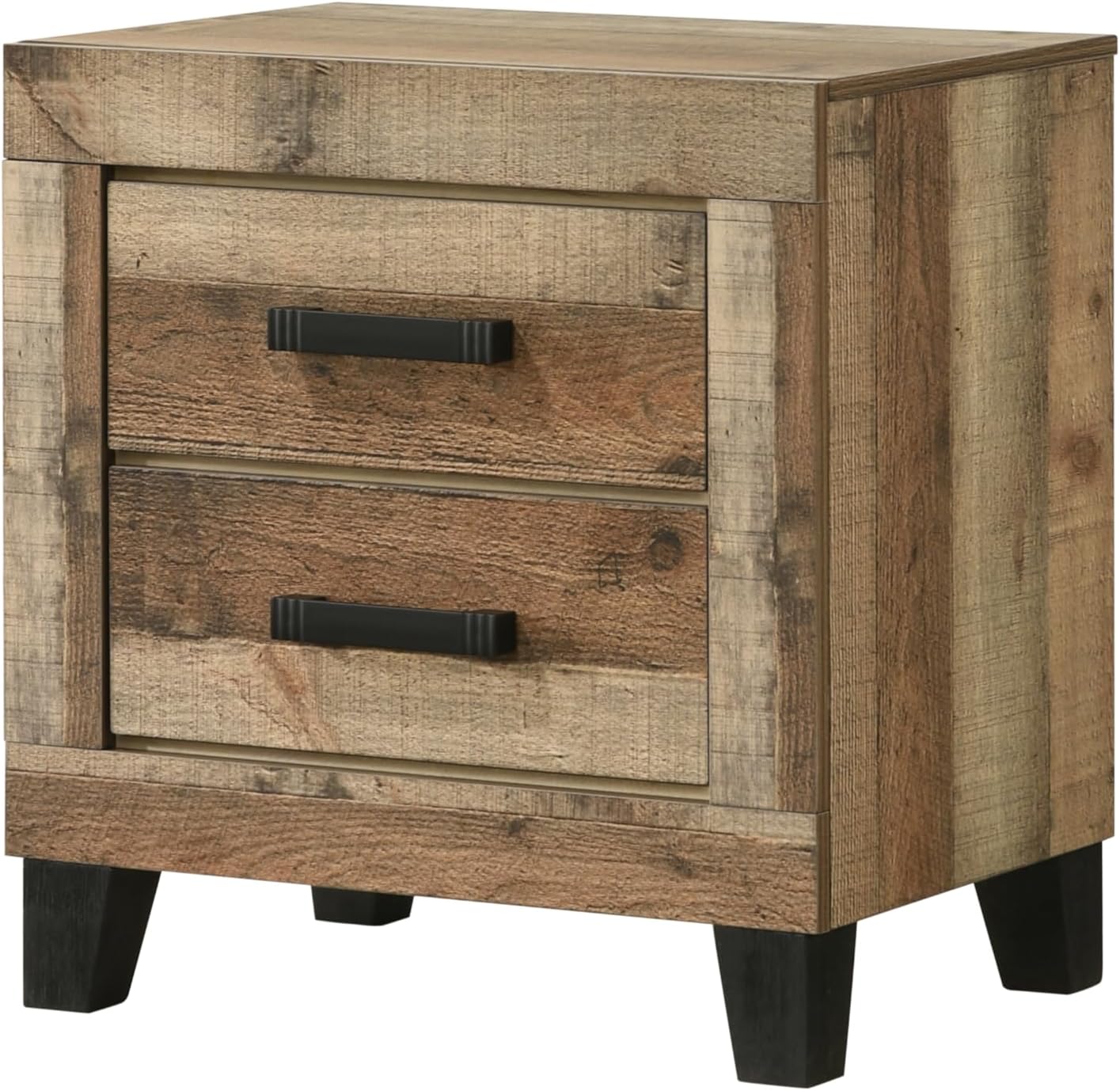 Kings Brand Furniture 3-Piece Antique Natural Bedroom Set – Wood Bed Frame with 2 Nightstands (Queen)