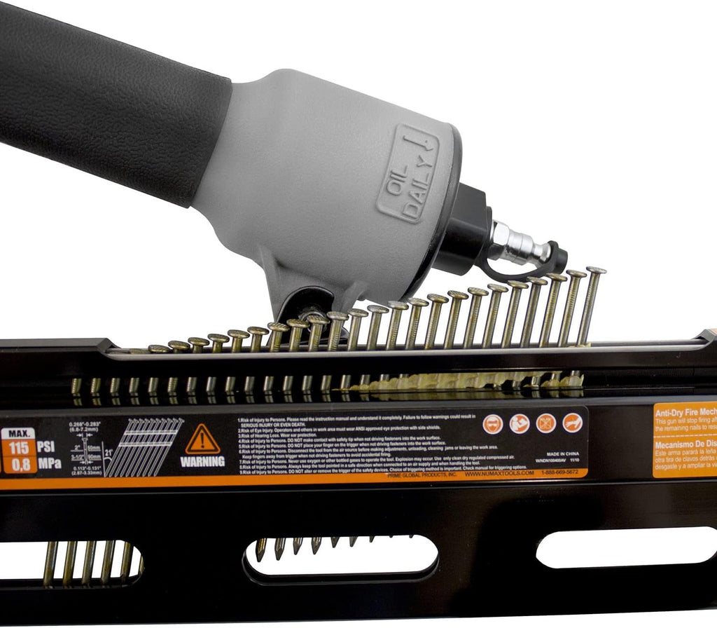 NuMax SFR2190WN Pneumatic 21 Degree 3-1/2' Full Round Head Framing Nailer with Nails (500 Count)