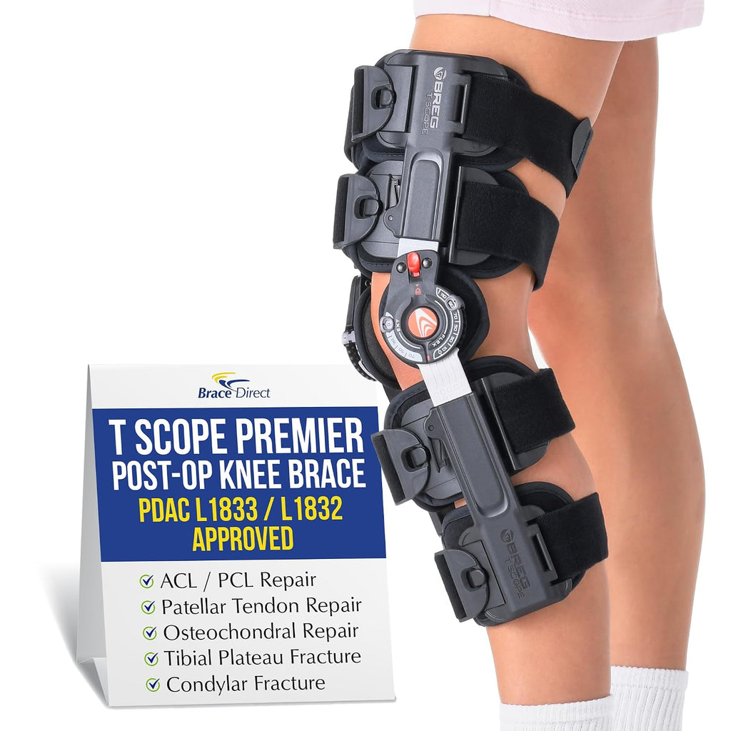 Brace Direct T Scope Premier XL Post Op Knee Brace for ACL MCL PCL Surgery Adjustable ROM L1833 L1832 (Thighs Up to 35.5')