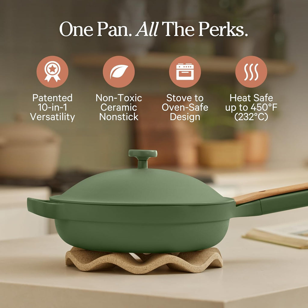 Our Place Always Pan 2.0 | 10.5' Ceramic Pan with Modular Lid, Steamer Basket & Spatula | Patented 10-in-1 Nonstick, Non-Toxic Cookware Made Without PFAS | Induction & Oven-Safe up to 450°F | Sage