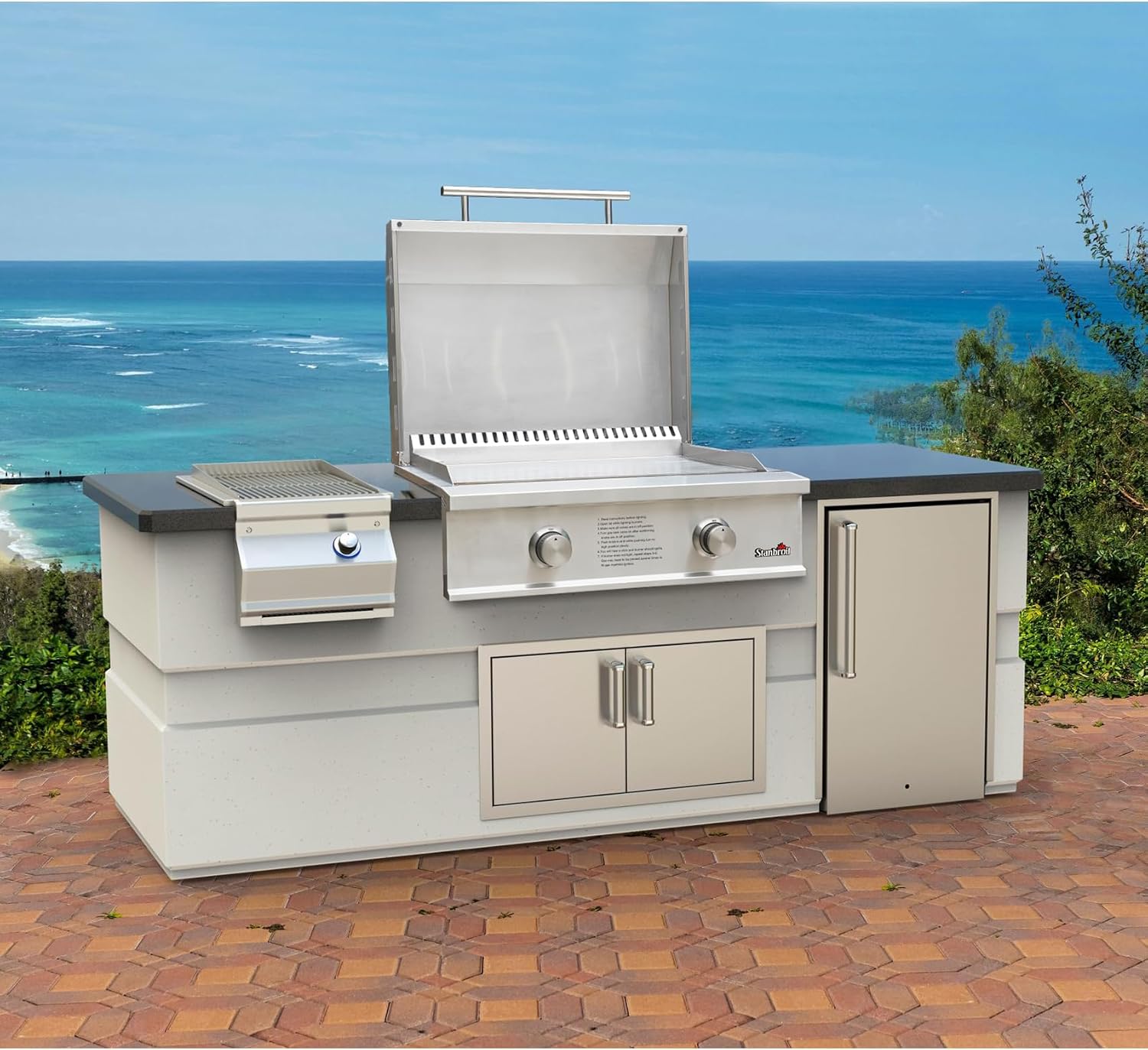 Stanbroil 28-Inch Premium Built-In Liquid Propane Griddle for Outdoor Kitchen Grill, Durable Stainless Steel 2-Burner Flat Top Grill with Lid for BBQ Island, 34,000 BTUs