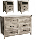 NEDYO 3PCS Farmhouse Dresser and Nightstand Sets, 6 Drawer Dresser and 2 Drawer Nightstand Set of 2 with Charging Station, Rustic Wooden Dresser Set for Bedroom. Light Rustic Oak