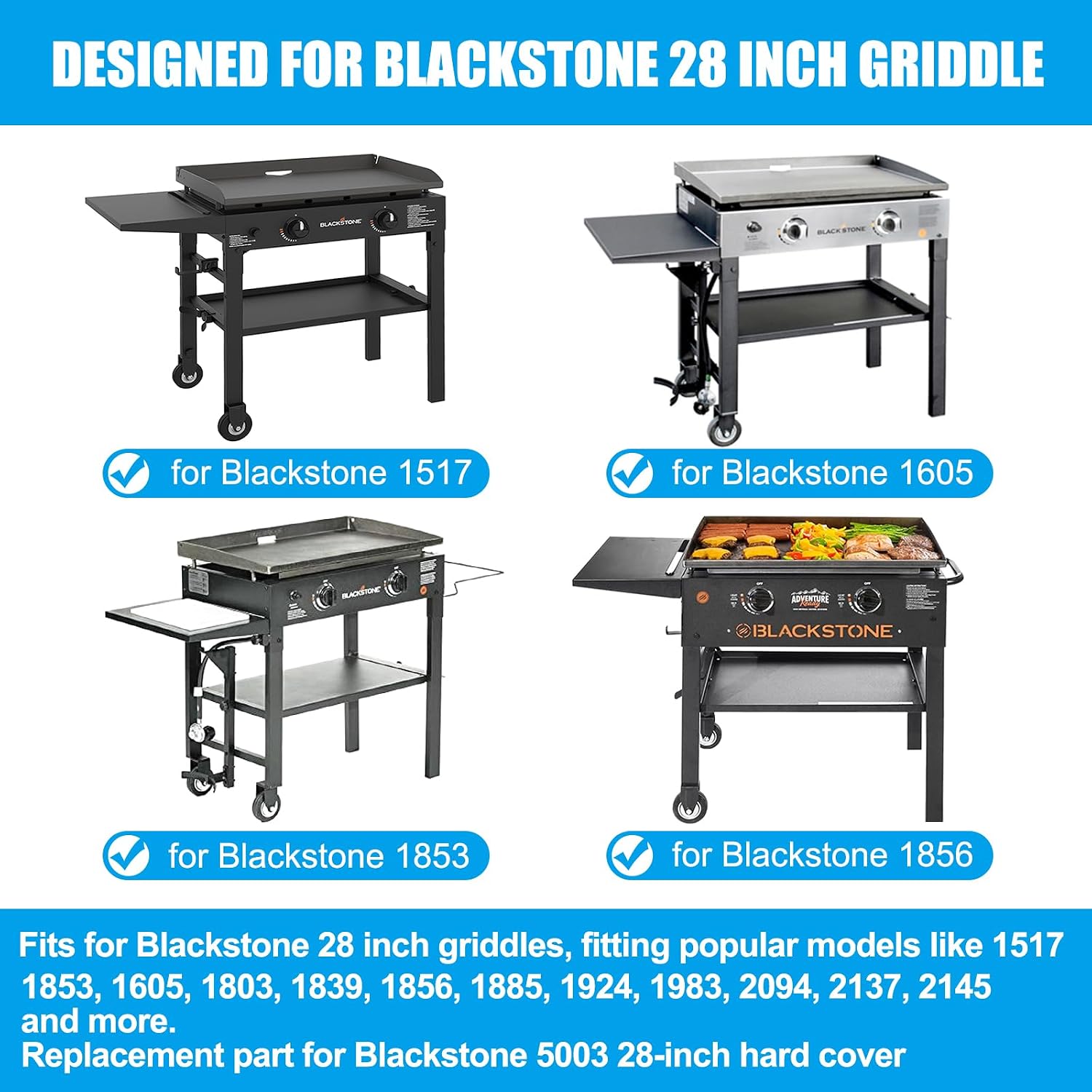 Upgrade Hinged Lid for Blackstone 28'' Griddle Hard Cover Flat Top Lid with Thermometer for Blackstone Grill 1517 1853 1605 1803 1839 1856 1885 1924 1983 2094 2137 2145 Griddle Cover Hood with Handle