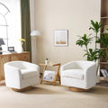 VINGLI 360°Swivel Accent Chairs Set of 2 with Engineered Wood Base and Removable Cushion for Living Room, Bedroom, Curved Back Barrel Chairs for Small Space, Upholstered Bucket Armchairs, Teddy White