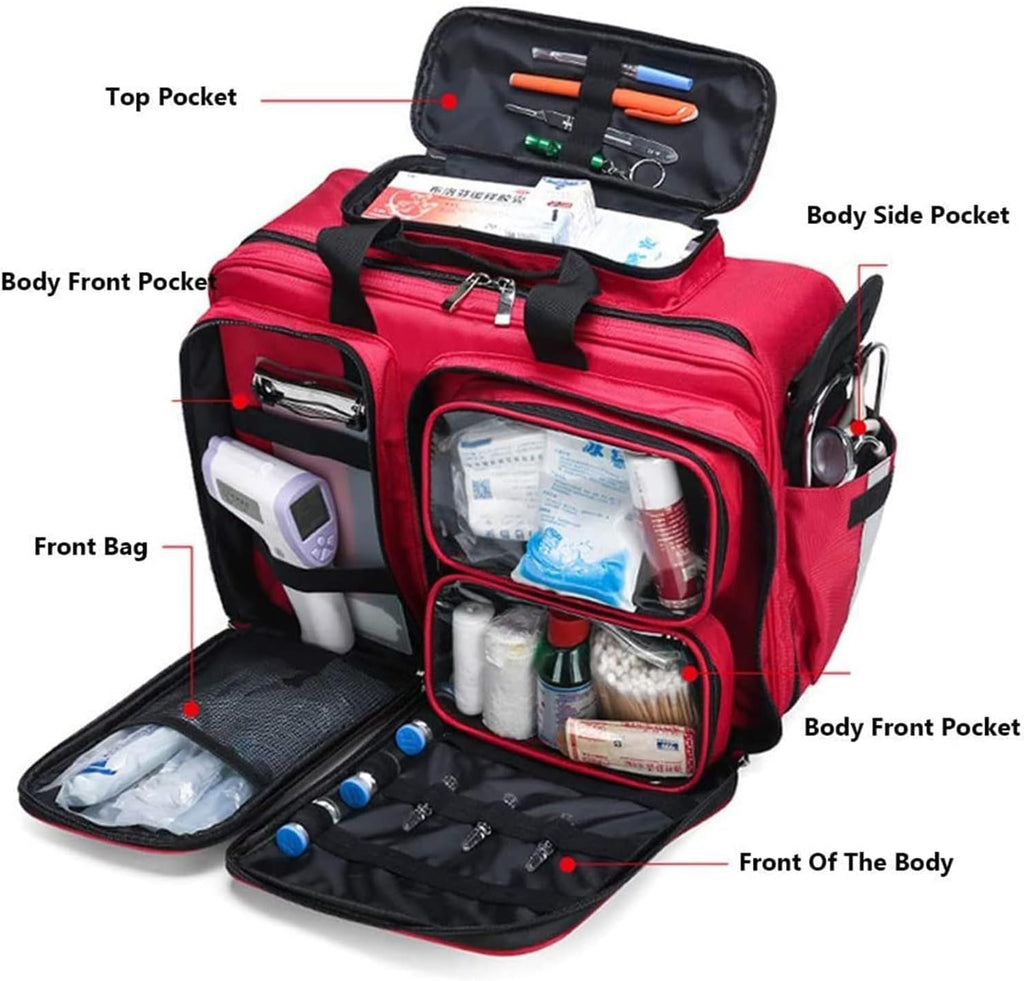 Medical Trolley Bag with Wheels Professional First Aid Kits with Inner Dividers, Large Capacity Portable Outdoor Waterproof Emergency Responder Trauma, Ideal for EMT, EMS, Paramedics