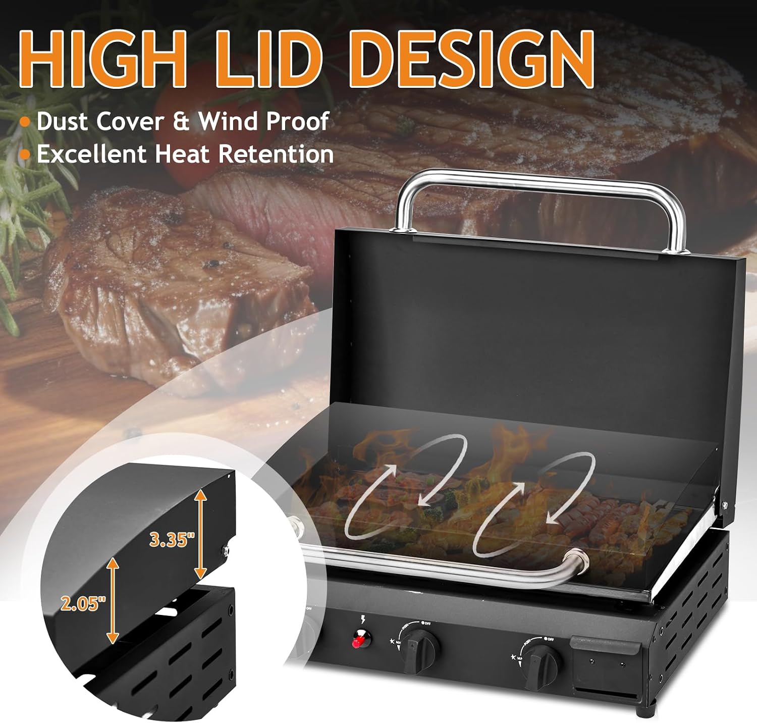 Portable 3-Burner Flat Top Gas Griddle, Cooking Station with Ceramic Coated Cast Iron Pan, 30000 BTU Propane Tabletop Griddle for Outdoor Barbecue, Grilling
