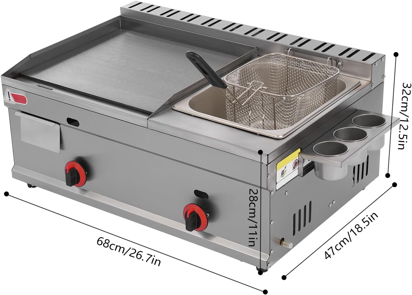 Commercial Flat Top Grill and 6L Deep Fryer Combo, Gas Nonstick Griddle, Countertop Stainless Steel Griddle and Deep Fryer with Basket for French Fry Restaurants Fast Food Stands