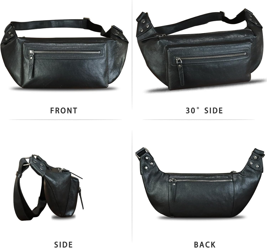 Genuine Leather Fanny Pack for Men and Women Waist Bag Hip Bag Real Leather Fanny Bag Sling Bag Crossbody Bags Chest Purses (Black), LRTO-15023