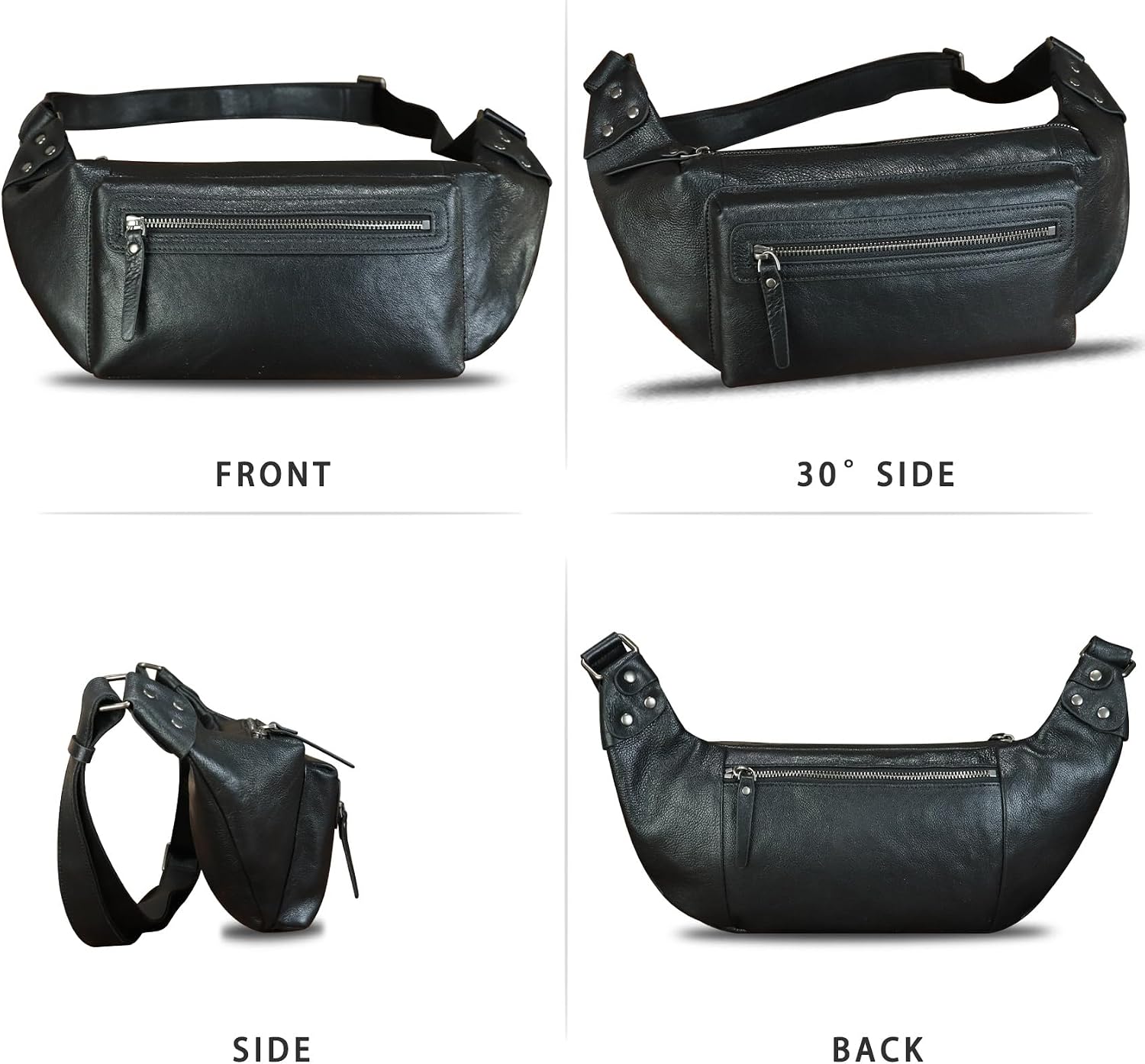 Genuine Leather Fanny Pack for Men and Women Waist Bag Hip Bag Real Leather Fanny Bag Sling Bag Crossbody Bags Chest Purses (Black), LRTO-15023