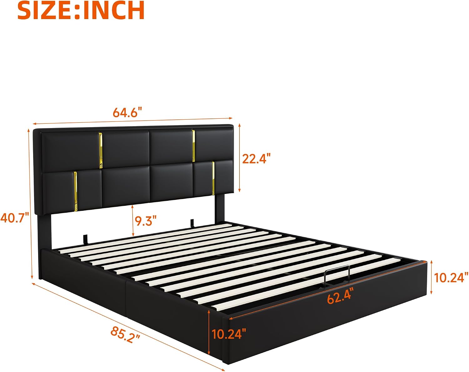 JIJIWANG Queen Size Lift Up Storage Bed with Ottoman - Upholstered Platform Bed Frame with Hydraulic Storage System, Modern Wingback Headboard, Wood Slats Support, No Box Spring Needed, Black