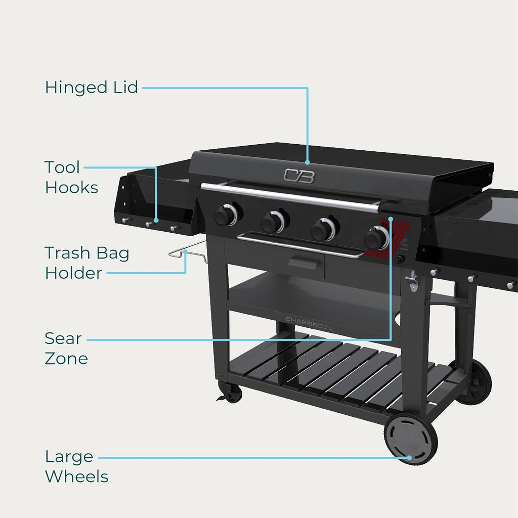 Charbroil 36' Performance Series Deluxe Propane Gas Griddle with Cart 4 Burner Flat Top Grill, Black - 463285924