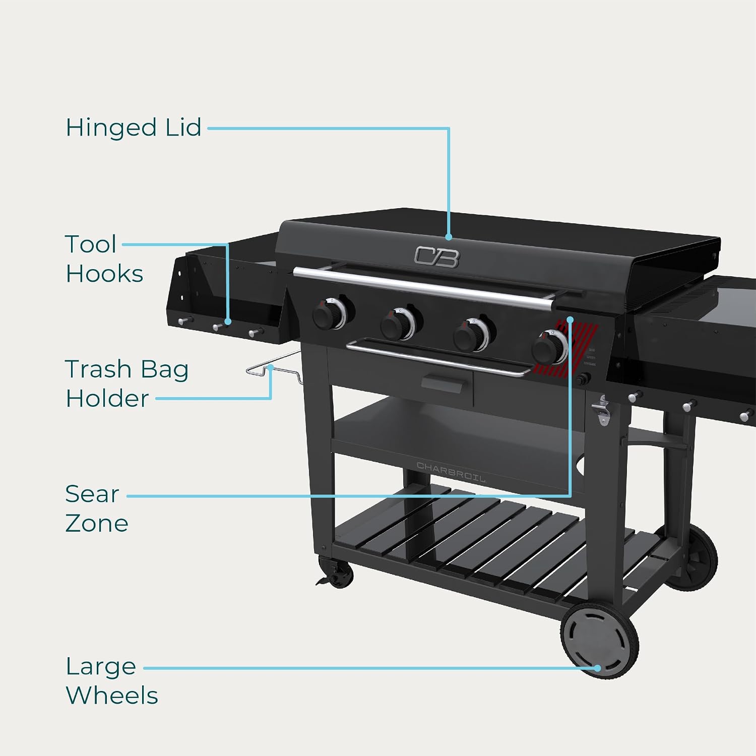 Charbroil 36' Performance Series Deluxe Propane Gas Griddle with Cart 4 Burner Flat Top Grill, Black - 463285924