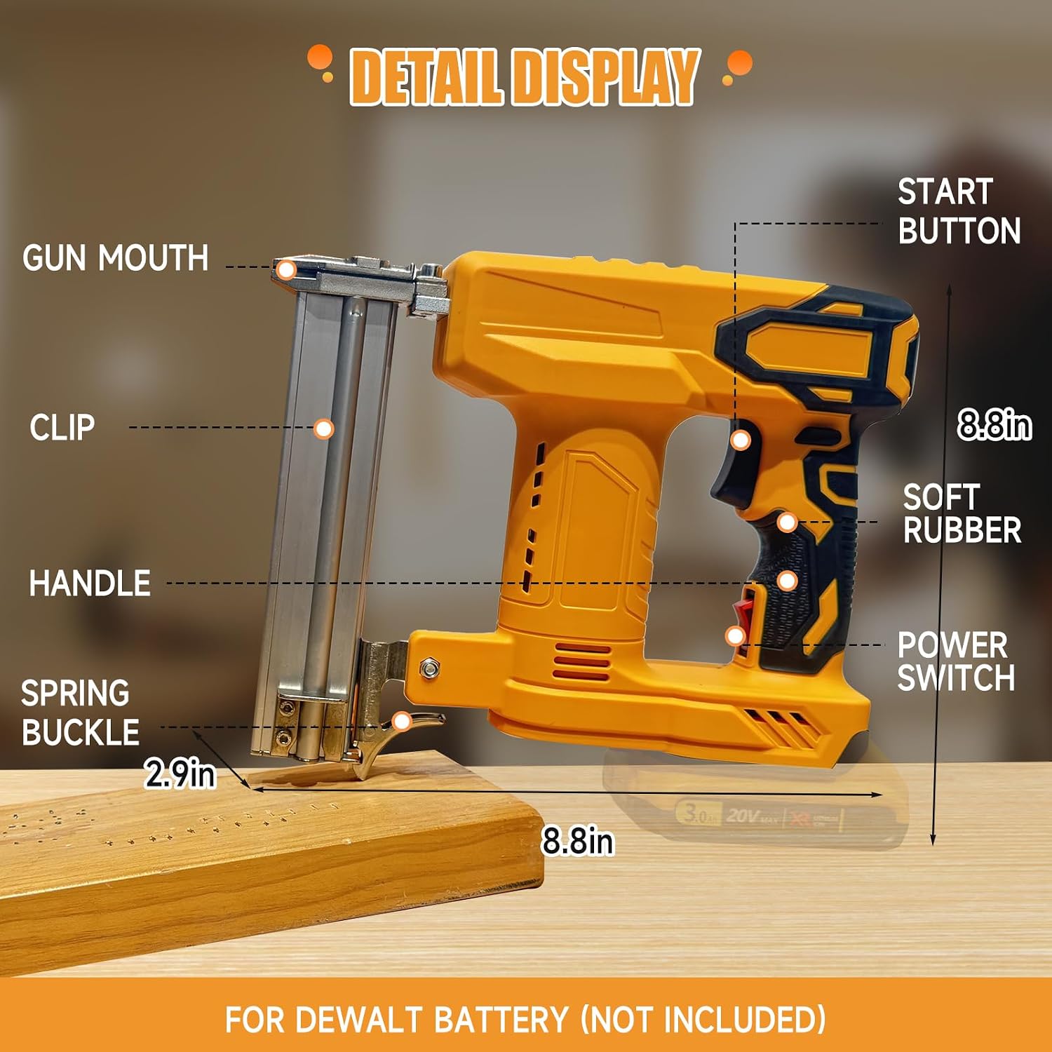 Cordless Brad Nailer Kit for DeWalt Batteries (No Battery), 2-in-1 Electric Brad Nailer/Stapler Gun with Safety Mechanism,Includes 1000 Straight Nails, 500 U Nails,Glasses for Wood Carpentry(Classic)