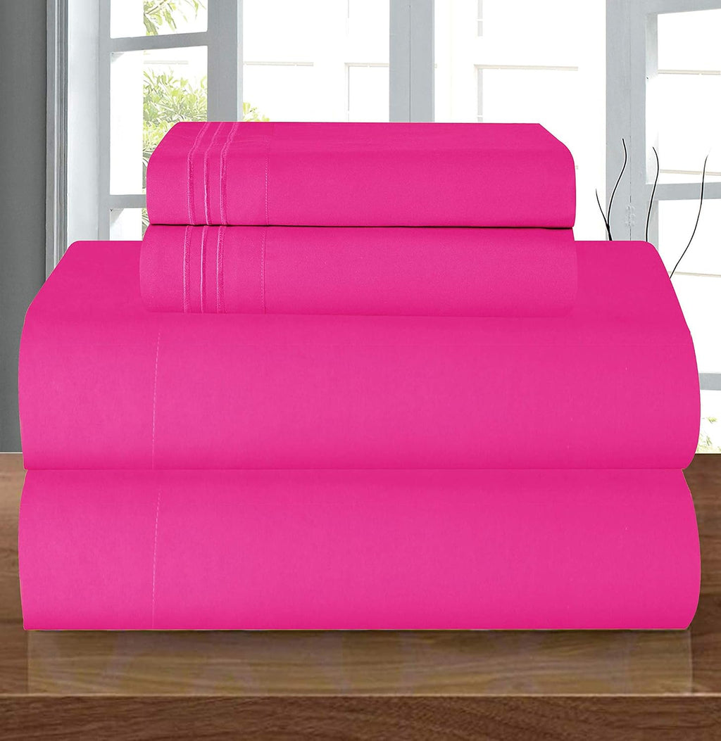 Elegant Comfort Luxury 1500 Premium Hotel Quality Microfiber 4-Piece Sheet Set - Wrinkle Resistant, All Around Elastic Fitted Sheet, Deep Pocket up to 16', Full, Hot Pink (Pack of 12)