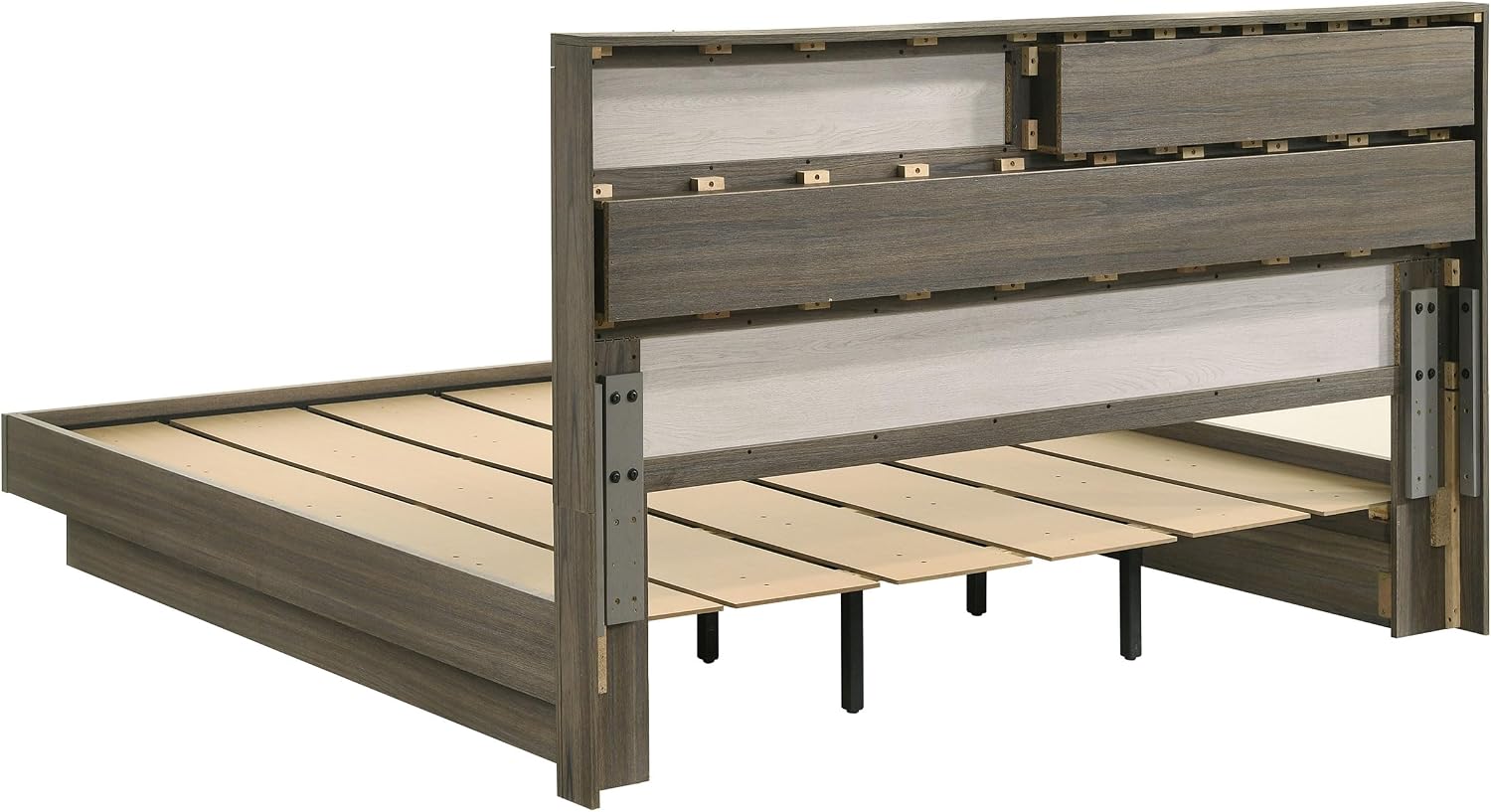 Coaster Home Furnishings Fenwick Contemporary 5-Piece Bedroom Set Eastern King Size Bookcase Bed Frame 48-inch Headboard Grey Oak/Almond 224981KE-S5