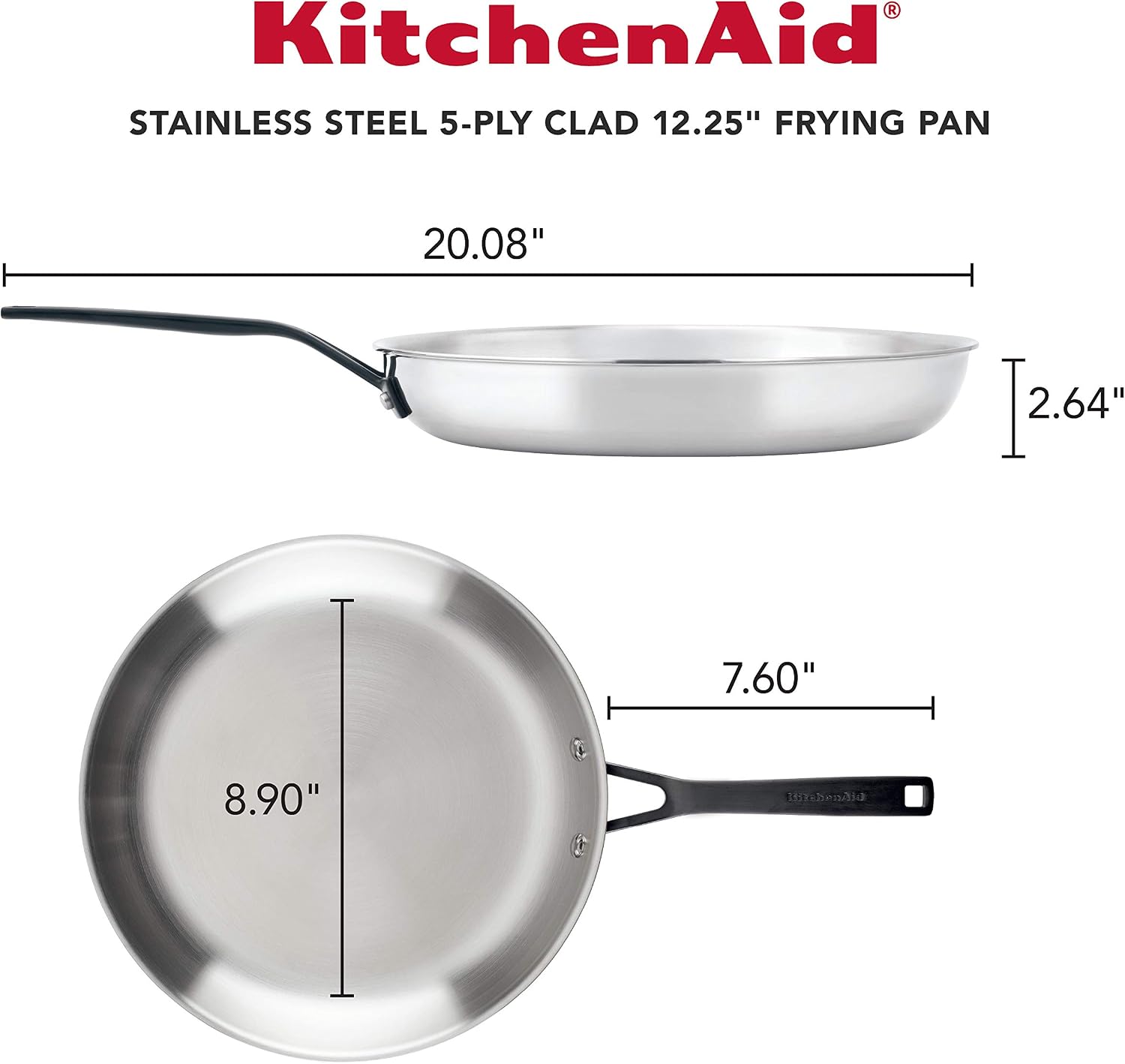 KitchenAid 5-Ply Clad Polished Stainless Steel Fry Pan/Skillet, 12.25 Inch