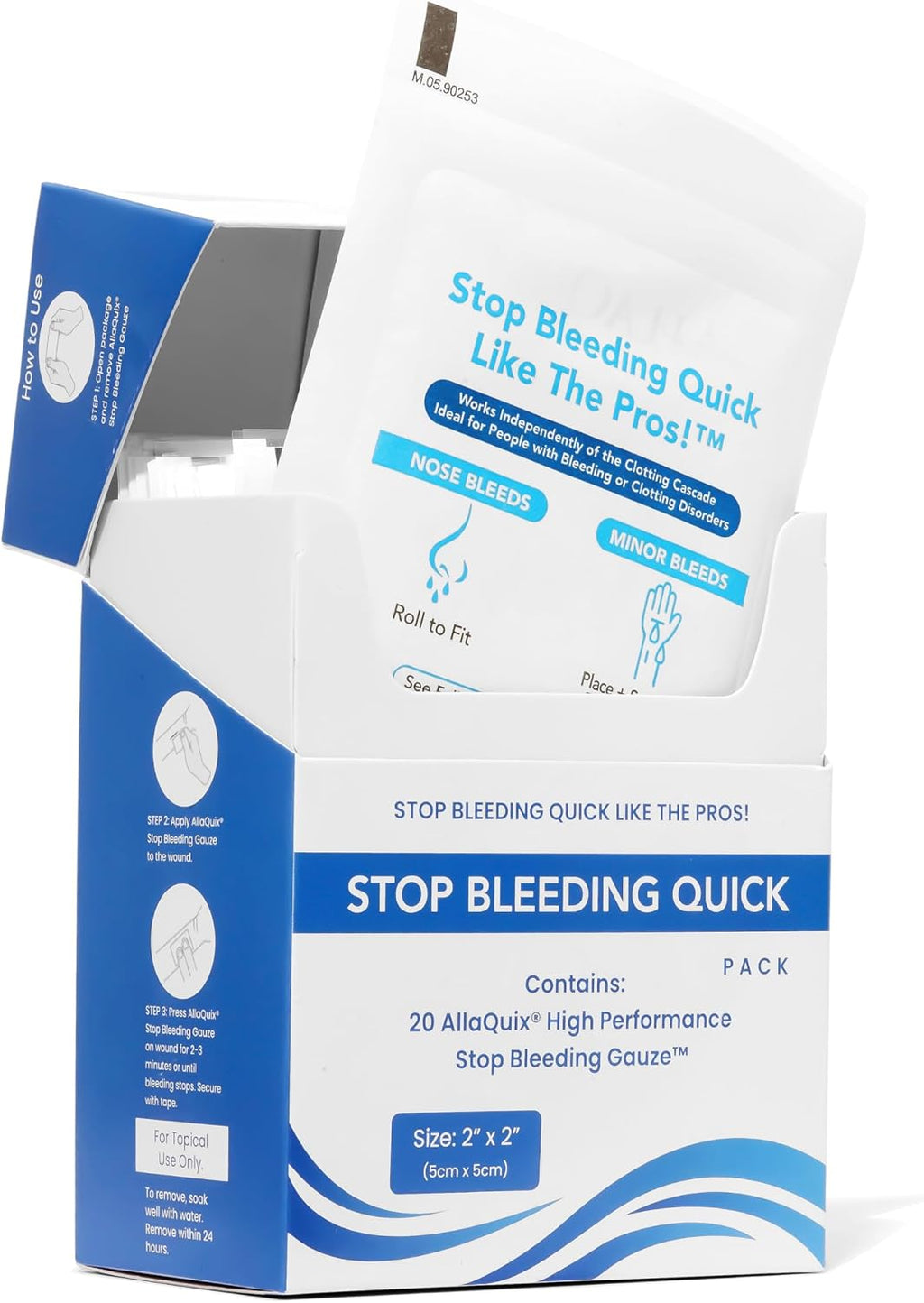 Bulk AllaQuix Quick Pack Stop Bleeding Gauze – Wholesale Case (10 × 20-Pack Quick Pack Boxes = 200 Sterile 2'x2' Chitosan Pads) – Multi-Station Refill for Facility Safety & Distributors
