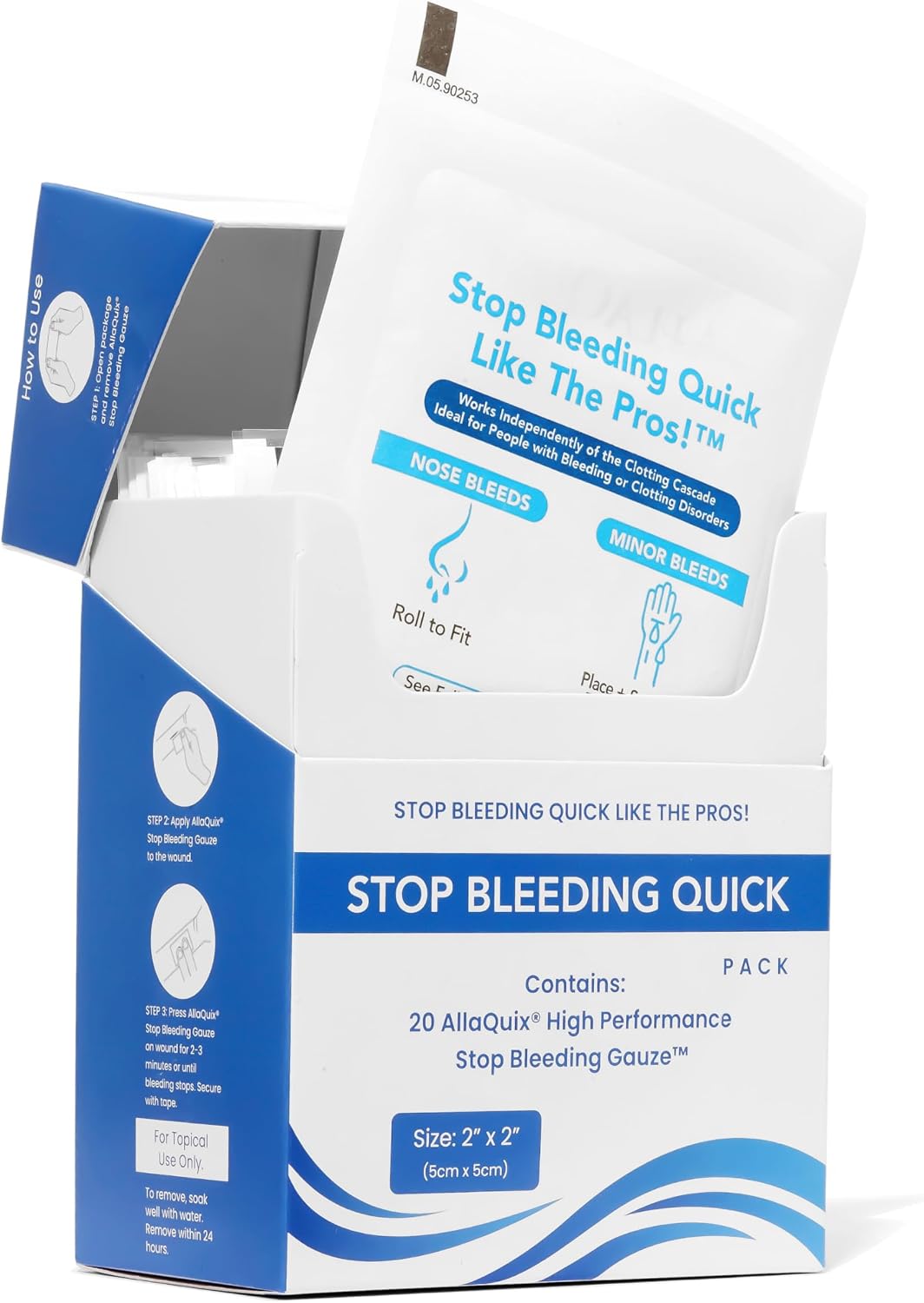 Bulk AllaQuix Quick Pack Stop Bleeding Gauze – Wholesale Case (10 × 20-Pack Quick Pack Boxes = 200 Sterile 2'x2' Chitosan Pads) – Multi-Station Refill for Facility Safety & Distributors