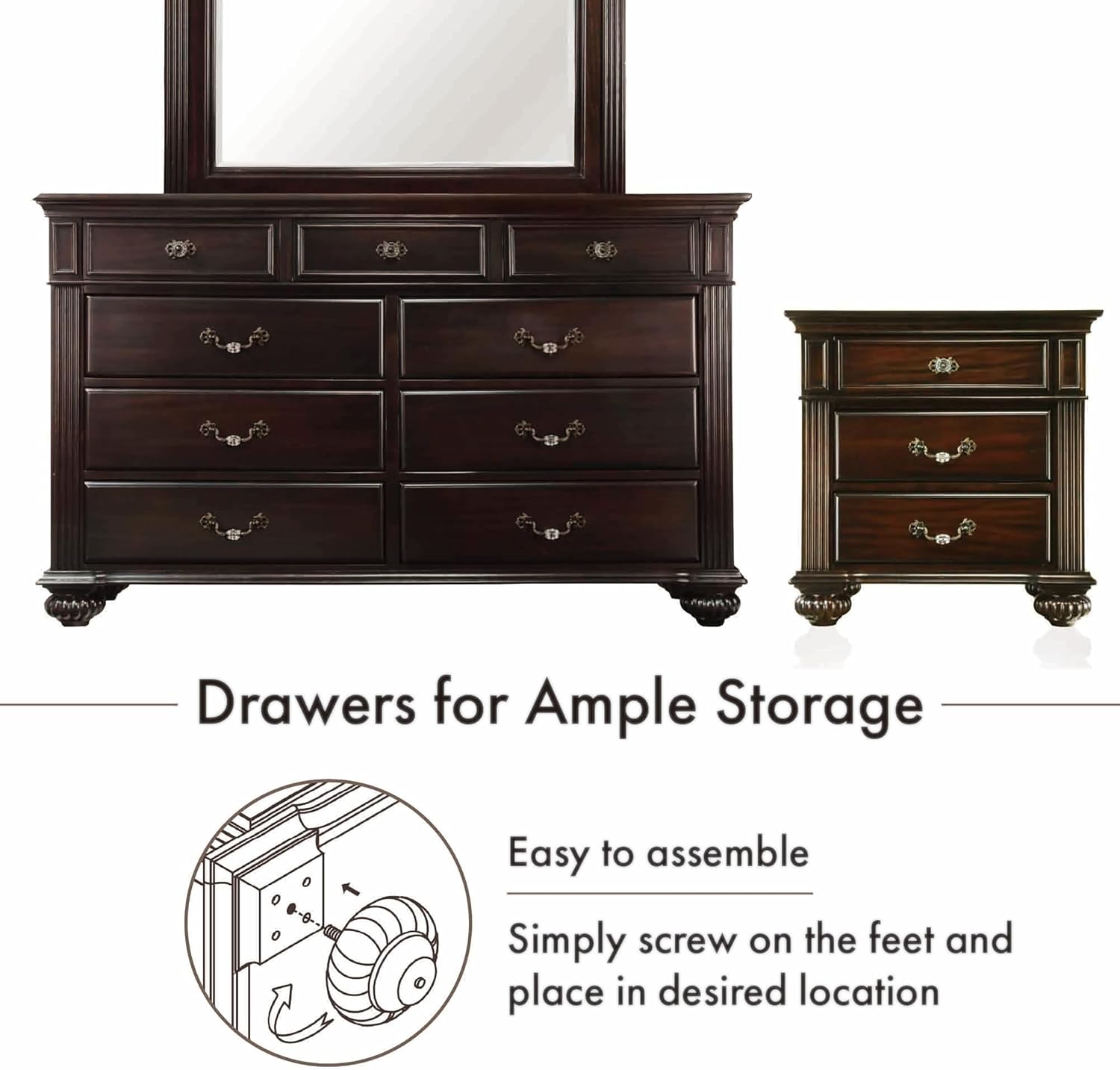 24/7 Shop at Home Syracuse 6-Piece Bedroom Set , King, Walnut