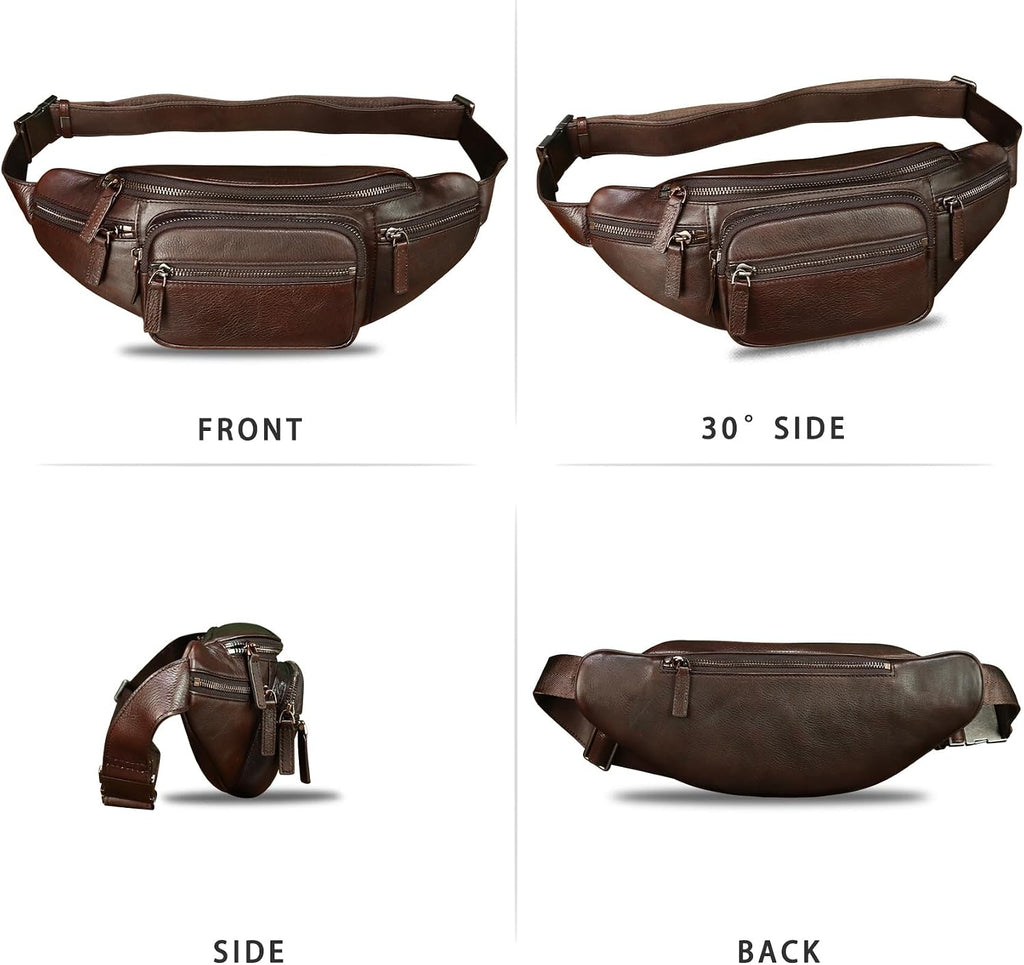 Genuine Leather Fanny Packs for Women and Men Waist Bag Vintage Hip Bum Bag Over Shoulder Crossbody Sling Bag (Coffee)