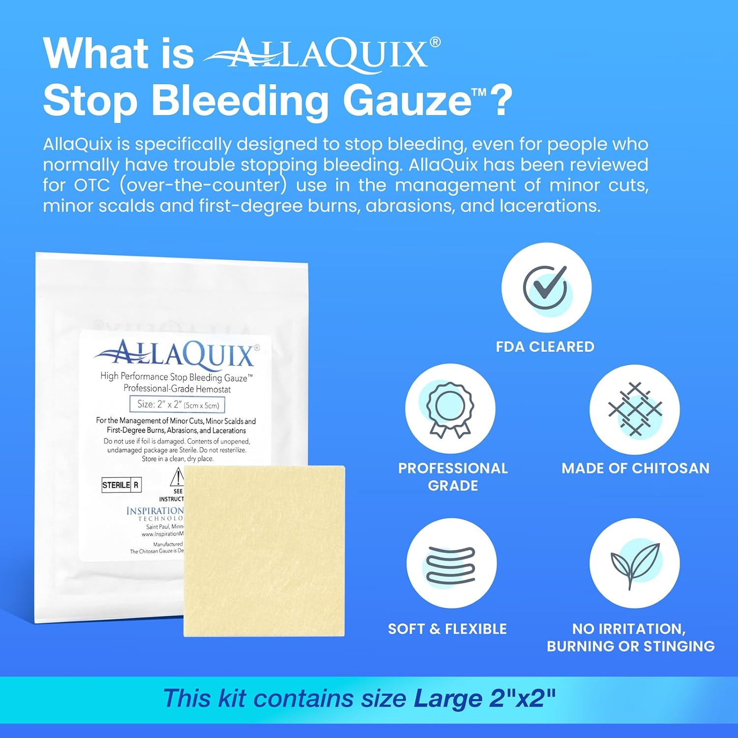 Bulk AllaQuix Quick Pack Stop Bleeding Gauze – Wholesale Case (10 × 20-Pack Quick Pack Boxes = 200 Sterile 2'x2' Chitosan Pads) – Multi-Station Refill for Facility Safety & Distributors