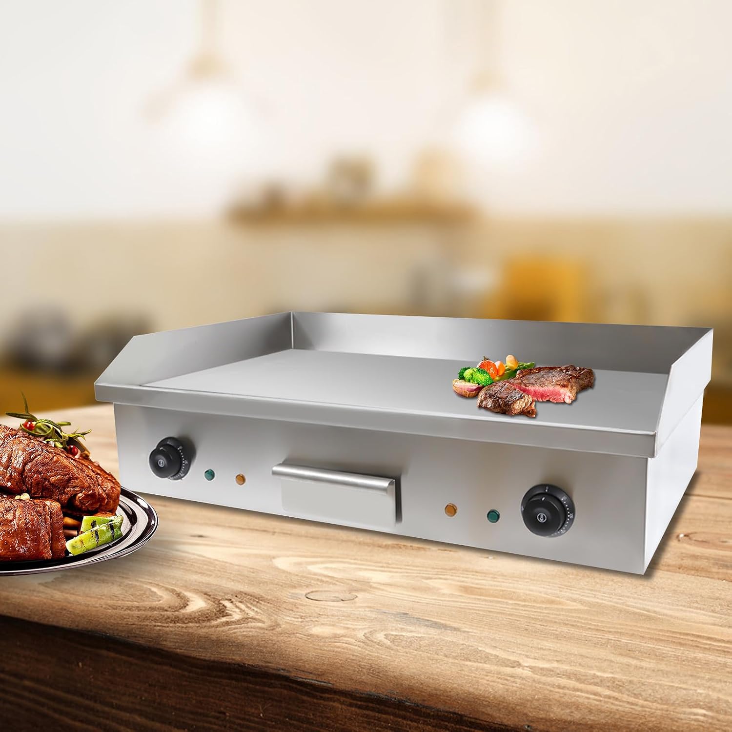 29 Inch Commercial Electric Griddle, 3000W Electric Countertop Griddle, Flat Top Grill Hot Plate BBQ, Non-Stick Teppanyaki Grill, Stainless Steel Restaurant Electric Countertop Griddle Tabletop Grill