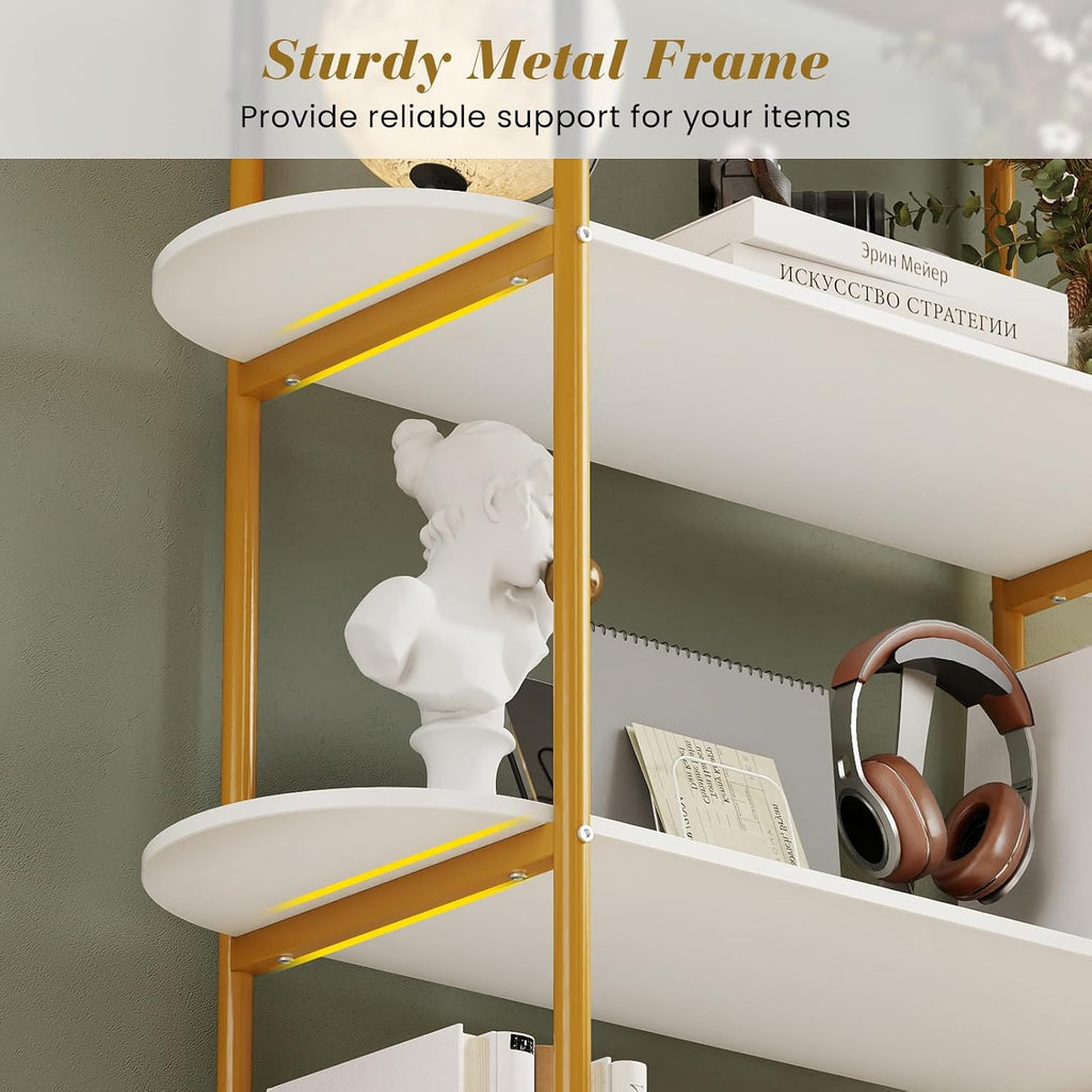 Giantex Arched Bookshelf Set of 2, 4-Tier Modern Open Bookcase with Sturdy Metal Frame, Freestanding Display Storage Organizer for Living Room, Home Office and Bedroom, Gold & White