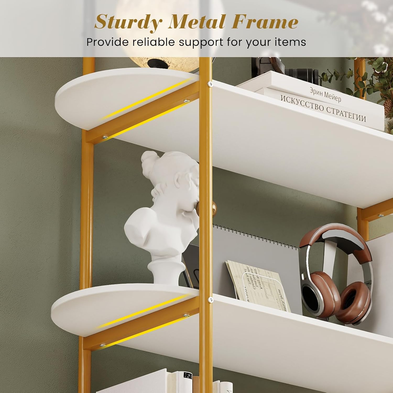 Giantex Arched Bookshelf Set of 2, 4-Tier Modern Open Bookcase with Sturdy Metal Frame, Freestanding Display Storage Organizer for Living Room, Home Office and Bedroom, Gold & White