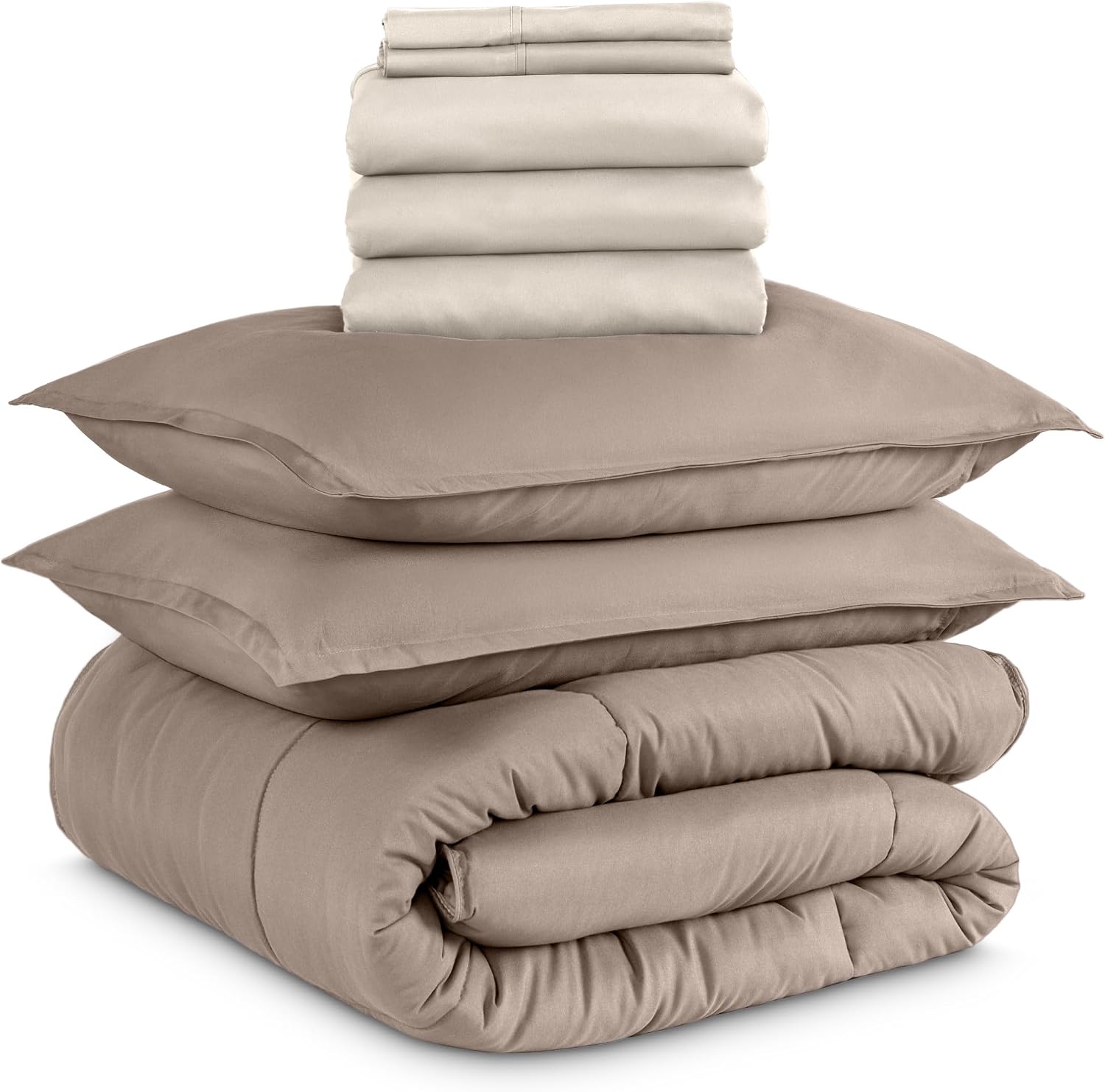 Bare Home Bed-in-A-Bag 8 Piece Comforter & Sheet Set - Split King - Goose Down Alternative - Ultra-Soft 1800 Premium Bed Set (Split King, Taupe/Sand)