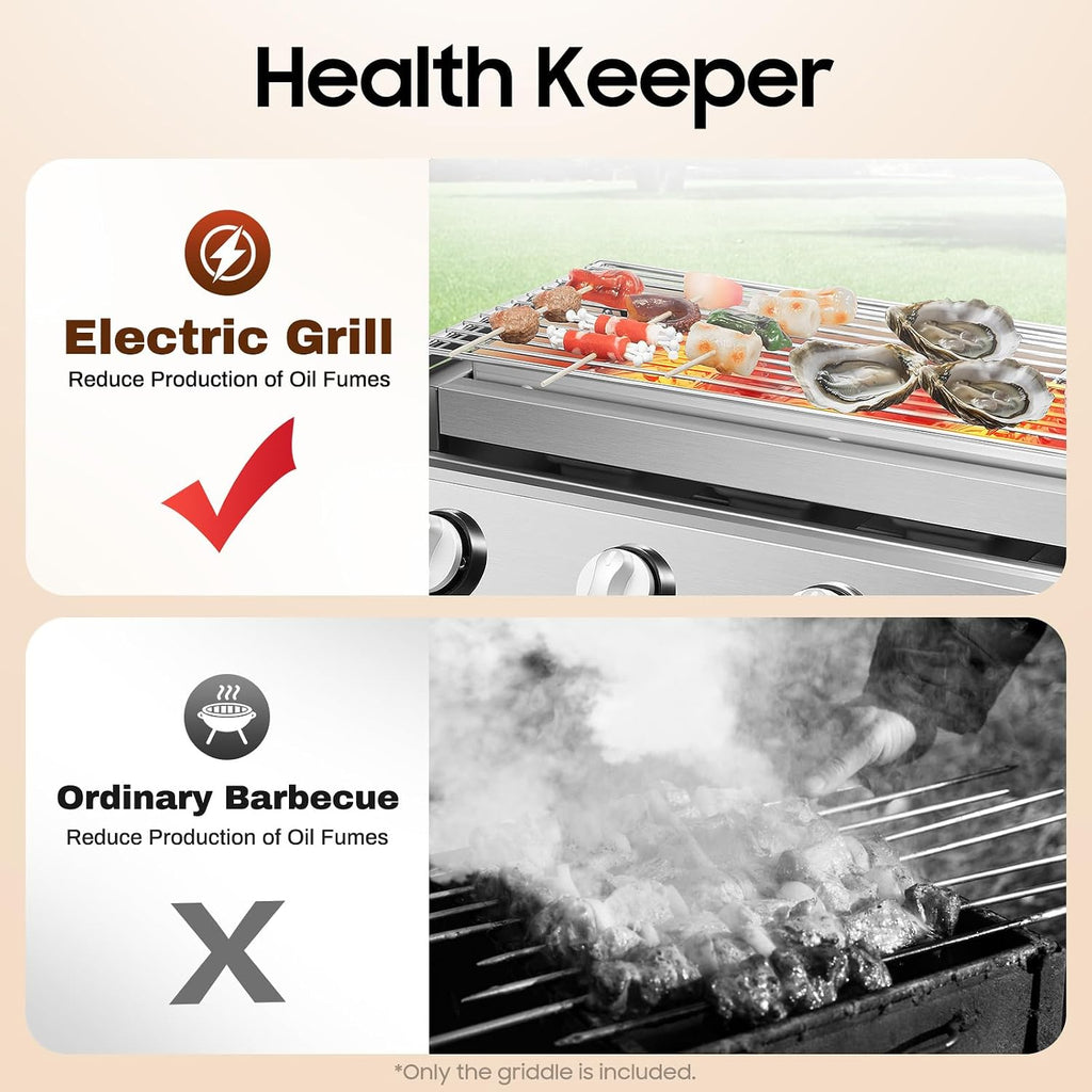 4 Burner Flat Top Gas Griddle,Portable Propane Griddle with Electronic Ignition,Tabletop Gas Grill for Outdoor Camping Cooking BBQ,Adjustable Grille Height