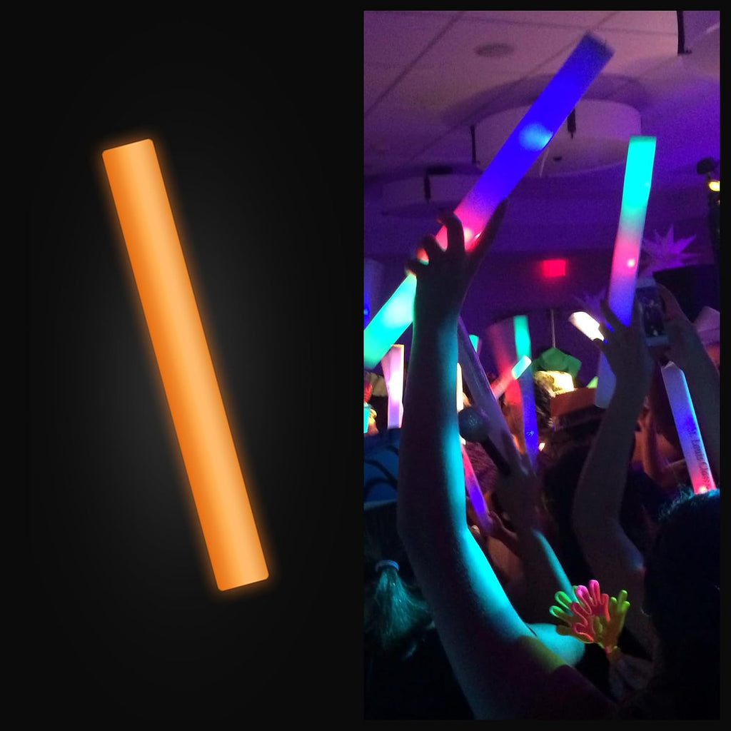 100 Orange Foam Glow Sticks - 16' Light Up Sticks for Wedding, Parties & Dancing