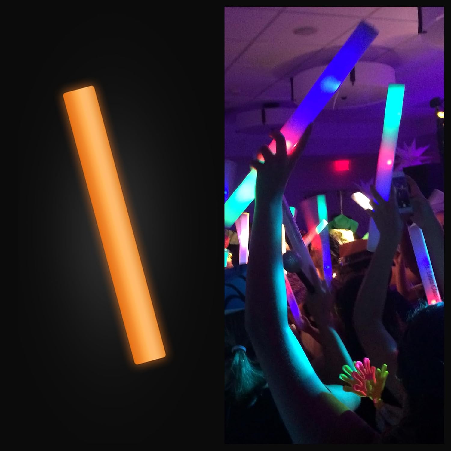 100 Orange Foam Glow Sticks - 16' Light Up Sticks for Wedding, Parties & Dancing