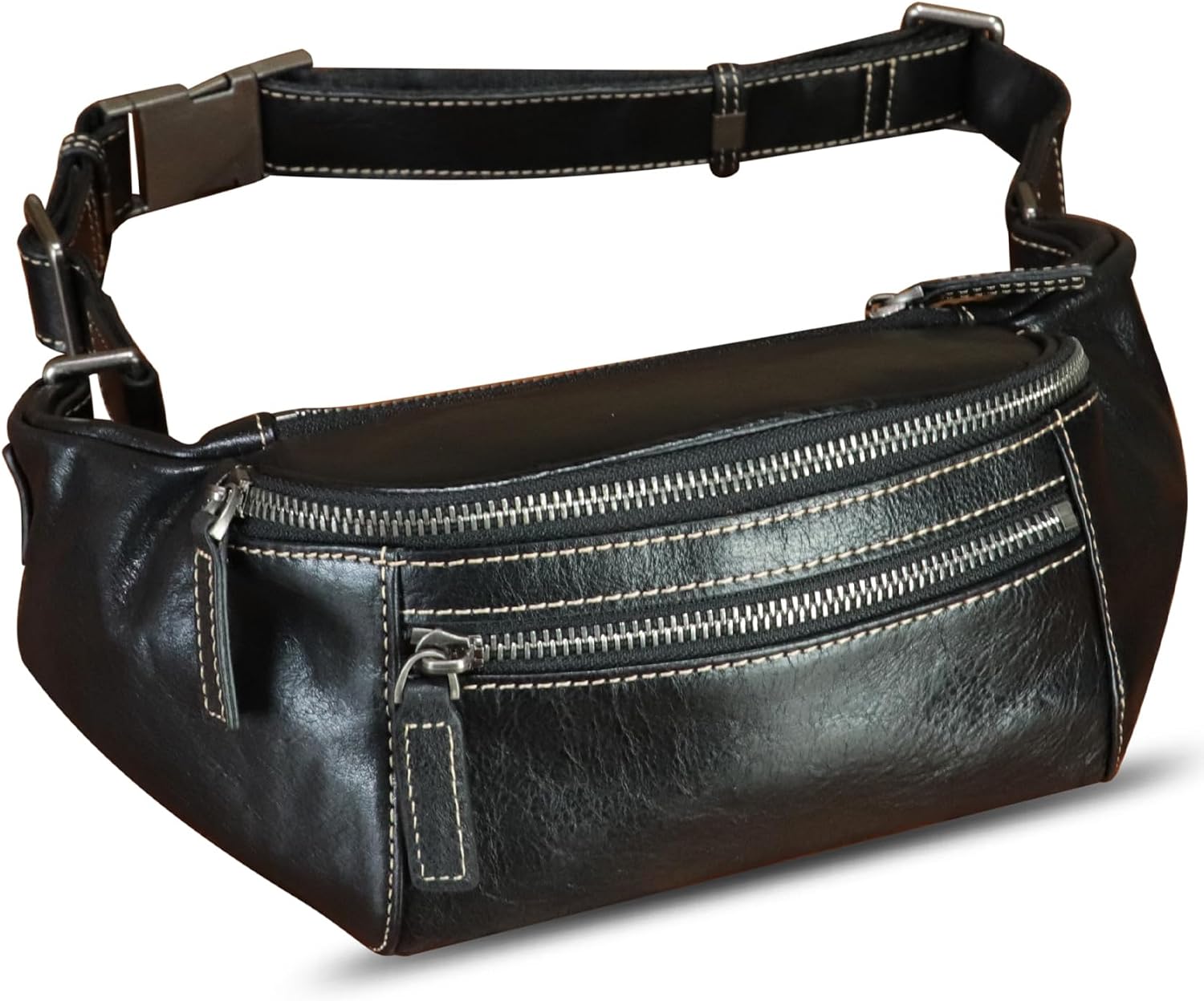 Genuine Leather Fanny Pack for Women and Men Vintage Real Leather Waist Bag Hip Bum Crossbody Sling Bags (Black)