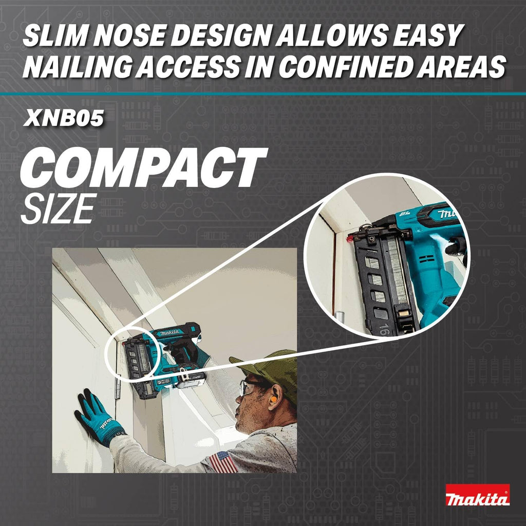 Makita XNB05Z 18V LXT® Lithium-Ion Brushless Cordless 2-1/2' Straight Finish Nailer, 16 Ga., Tool Only