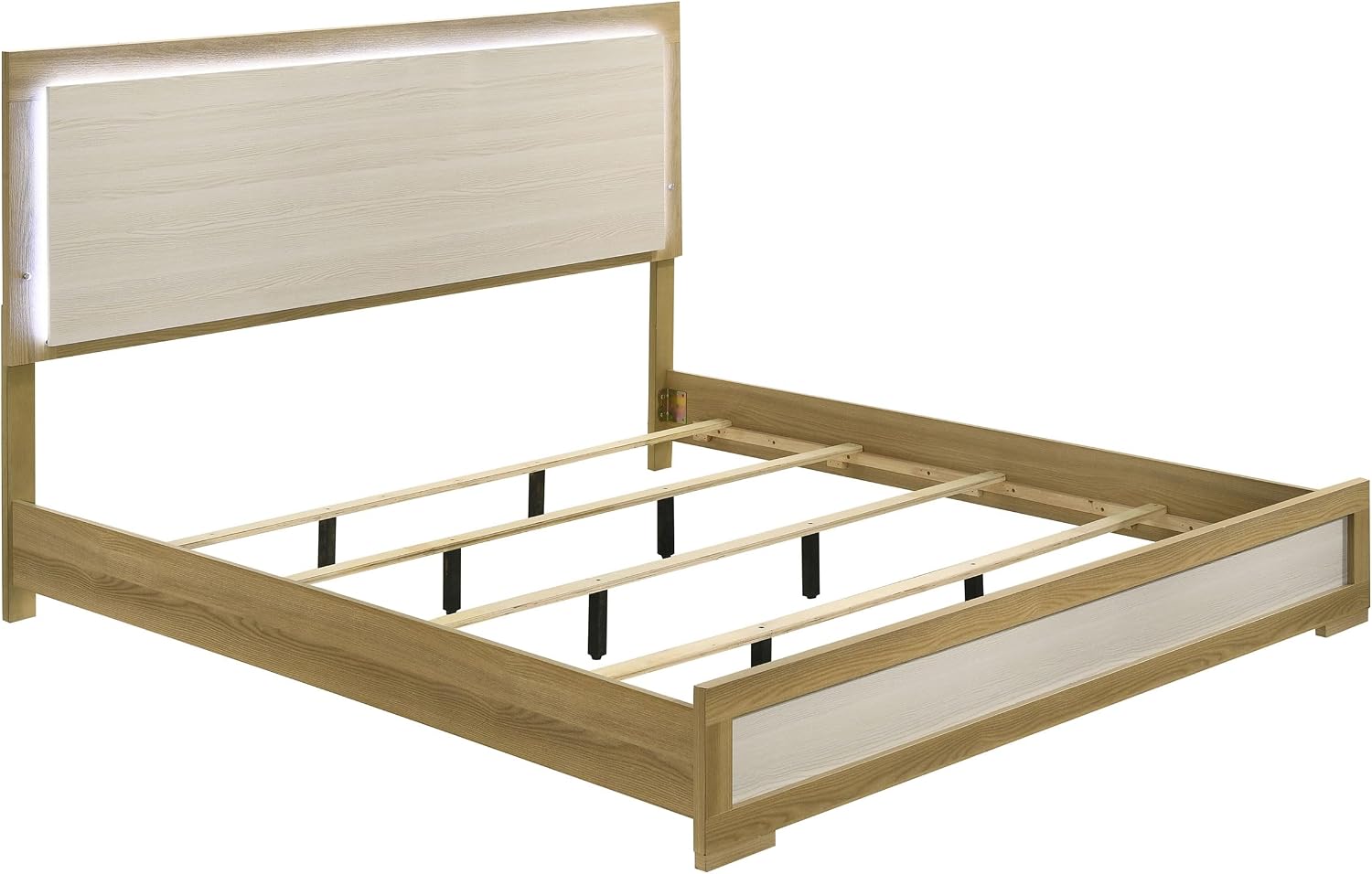 Coaster Home Furnishings Hyland Coastal 5-Piece Bedroom Set Upholstered Eastern King Size LED Panel Bed Frame 52-inch Headboard Natural 215651KE-S5