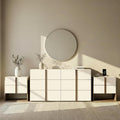 3-Piece Bedroom Furniture Set, 6-Drawer Dresser with 2 Charging Nightstands, Modern Storage Chest & Bedside Tables with Outlets/USB Ports, Cream & Walnut