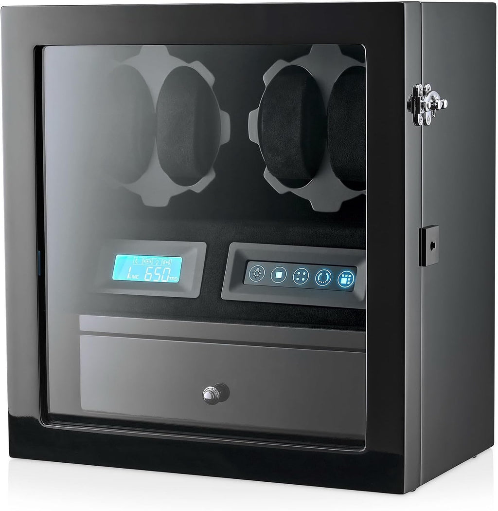 4 Watch Winder with 5 Watch Storage Space, LCD Display, Touch Control and Interior Light