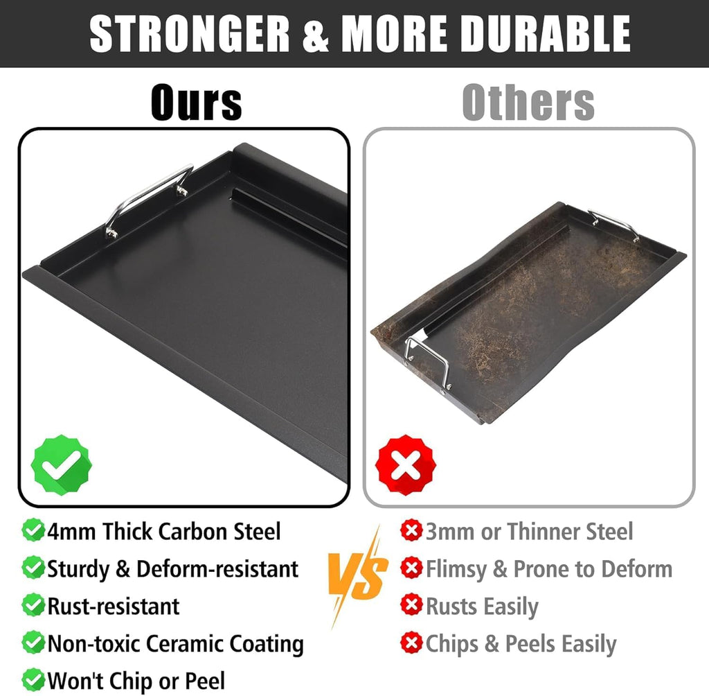 Full Size Griddle with Handles for Kitchen Aid 720-0709C 720-0826 860-0003C, Flat Top Grill Insert Replacement for KitchenAid 750-0780 870-0003 Nexgrill 720-0709B, Carbon Steel, Non-stick