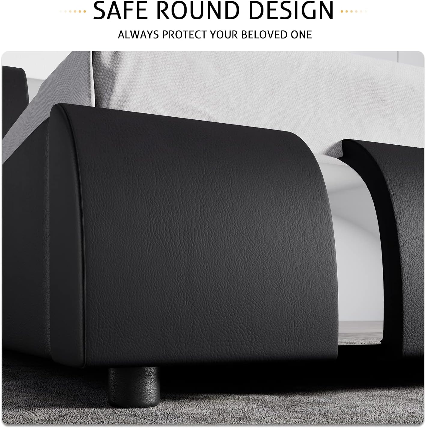 SHA CERLIN King Size Bed Frame with Iron Pieces Decor and Adjustable Headboard/Deluxe Upholstered Modern Platform Bed with Solid Wooden Slats Support/No Box Spring Needed, Black