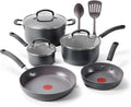T-Fal Ultimate Hard Anodized Nonstick 10 Piece Cookware Set, Oven Safe Up to 400°F, Dishwasher Safe, Pots and Pans Set, Includes Frying Pans, Saucepan, Stockpot, Cooking Utensils, Stone