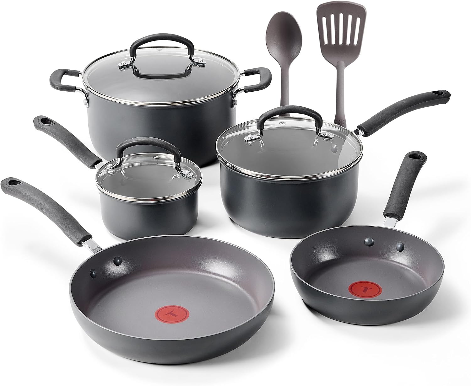 T-Fal Ultimate Hard Anodized Nonstick 10 Piece Cookware Set, Oven Safe Up to 400°F, Dishwasher Safe, Pots and Pans Set, Includes Frying Pans, Saucepan, Stockpot, Cooking Utensils, Stone