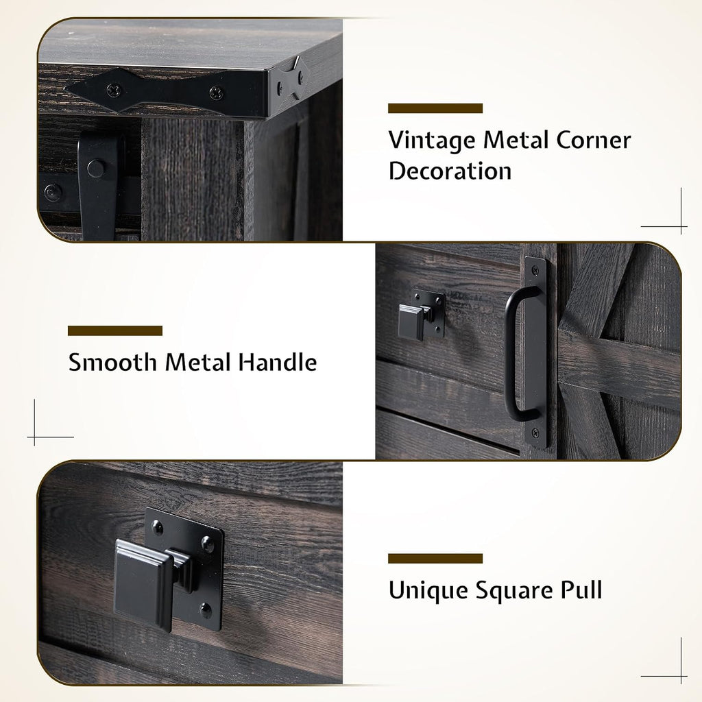 LUXOAK 3 Pieces Bedroom Set - Includes 60' Farmhouse Dresser, 48' Chest of Drawers with Sliding Barn Doors, 48' Tall Storage Cabinet with 5 Drawers, Oak Black