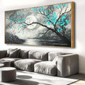Abstract Moon Landscape Wall Art - Large Framed Canvas Painting for Living Room, Bedroom, Modern Artwork Decor - 60x30 Inch Ready-to-Hang
