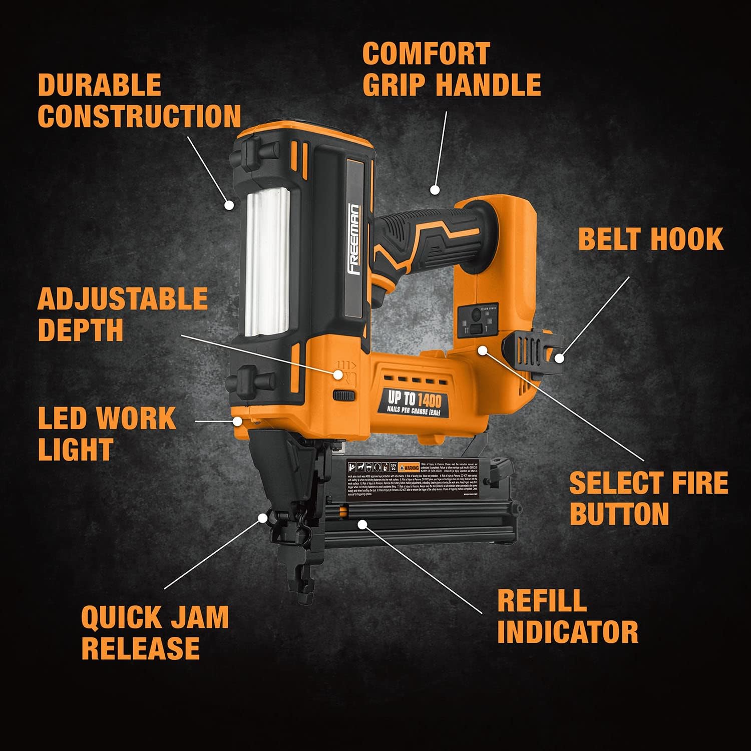 Freeman PE20VT2118 20 Volt Cordless 2-in-1 18-Gauge Nailer/Stapler (Tool Only) – 1400 Shots per Charge