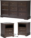 LOUVIXA Bedroom Sets, Include 9 Drawer Dresser, and Nightstand Set of 2 with Charging Station (Brown Sets, 3 Pieces)