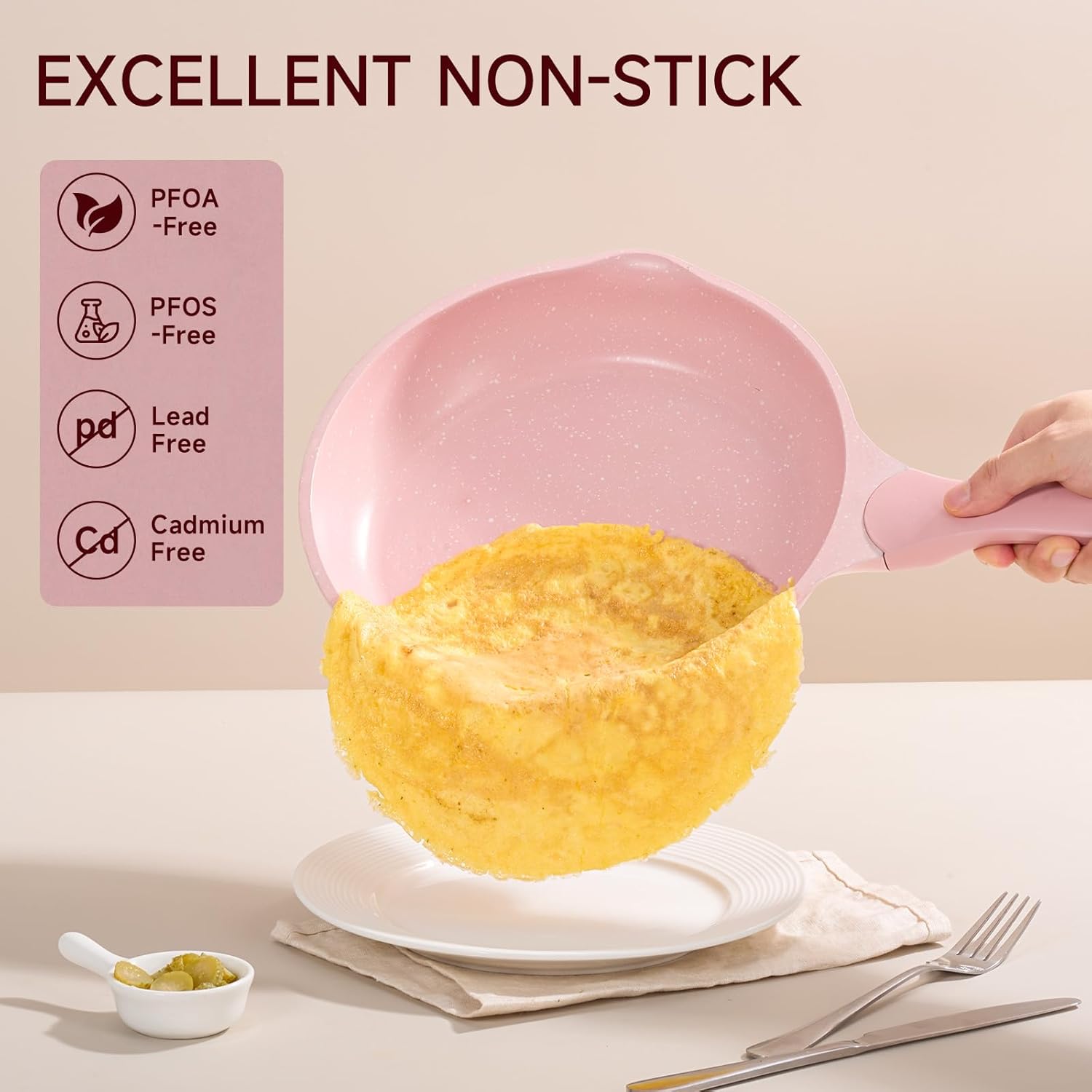 JEETEE Pink Pots and Pans Set Nonstick 23pcs, Healthy Kitchen Cookware Sets, Induction Cooking Set Pink Frying Pans, Saucepans, Sauté & Griddle & Crepe Pan (PFOA & PFAS Free)