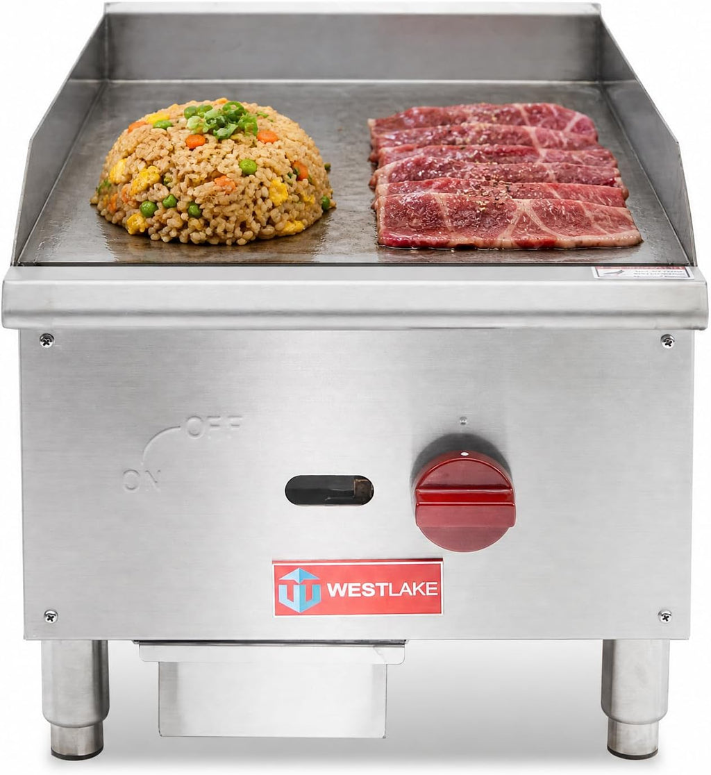 WESTLAKE 16'W Commercial Gas Griddle Countertop Natural Gas and Propane Griddle with Single Burners 30,000 BTU, Stainless Steel Plate Grill for Restaurants