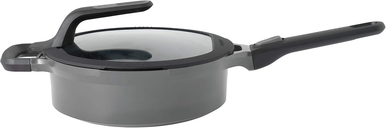 Berghoff GEM Non-stick Sauté Pan 10' 3.5qt., Stay-cool, Detachable Handle, Glass Lid, Ferno-Green, Non-Toxic Coating, Induction Cooktop Ready