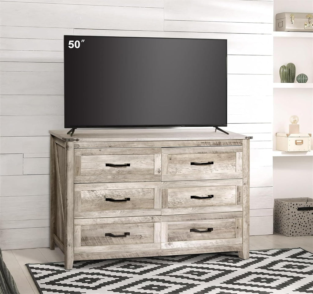 NEDYO 3PCS Farmhouse Dresser and Nightstand Sets, 6 Drawer Dresser and 2 Drawer Nightstand Set of 2 with Charging Station, Rustic Wooden Dresser Set for Bedroom. Light Rustic Oak